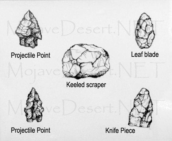 Illustration of Pinto stone points and edge tools