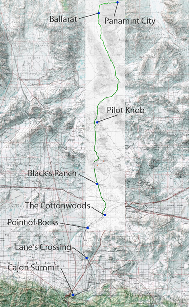 Map of road to Panamint City from Mojave River