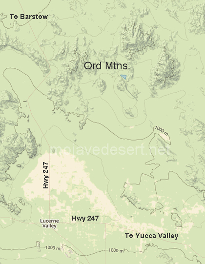 map showing location of Ord Mountains northeast of Lucerne Valley, Ca