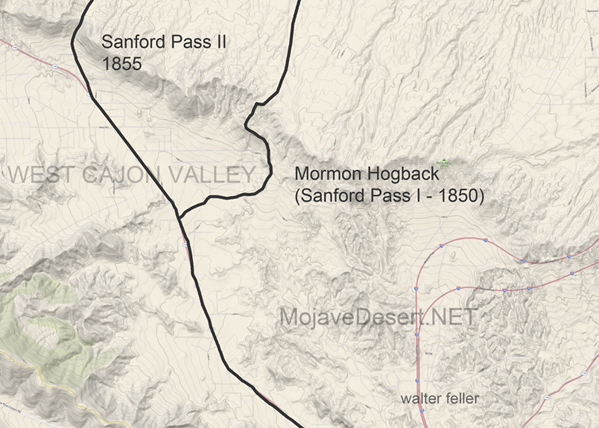Map showing dates and location of wagon routes in the West Valley area of the Cajon Pass