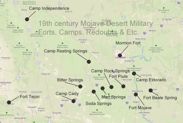 Map showing 19th century Military in the Mojave Desert
