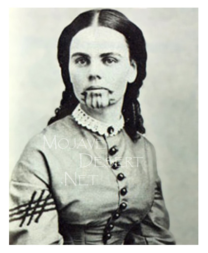 Olive Oatman, kidnapped by the Yavapai Indians, sold to the Mojave Indians