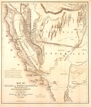 map of Fremont expeditions in Oregon and northern California