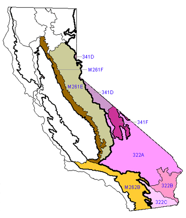 Mojave Desert and adjacent California Ecosections map