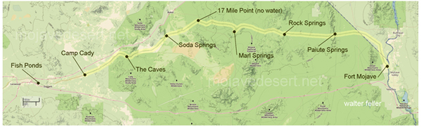 Map of Mojave Road/Trail in the Mojave Preserve.
